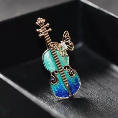 Trendy Blue Butterfly Violin Brooch 